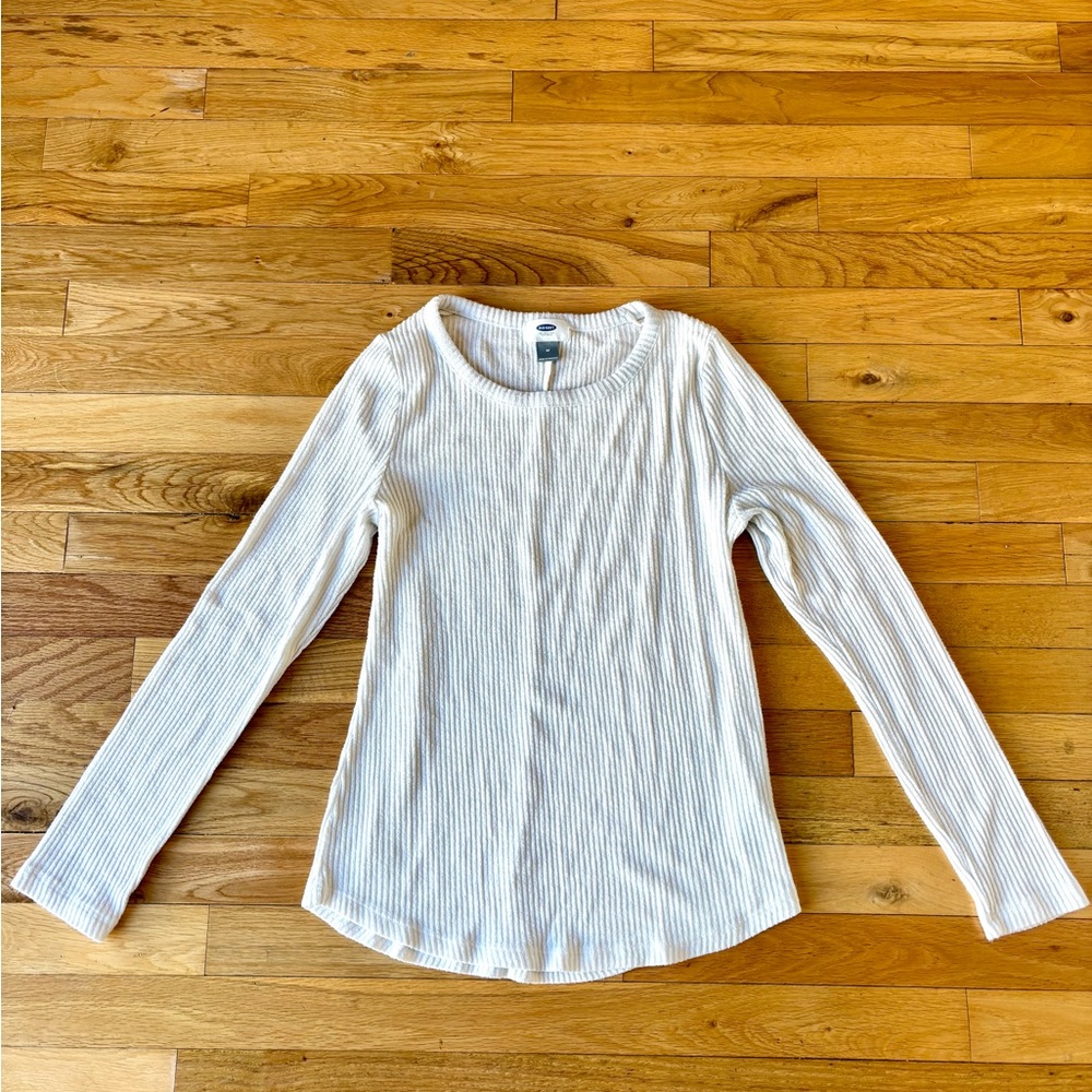 Old Navy Women's Cream Ribbed Long Sleeve